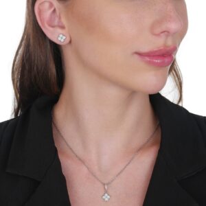 Conjunto Prateado de Trevo Cravejado de Zircônia